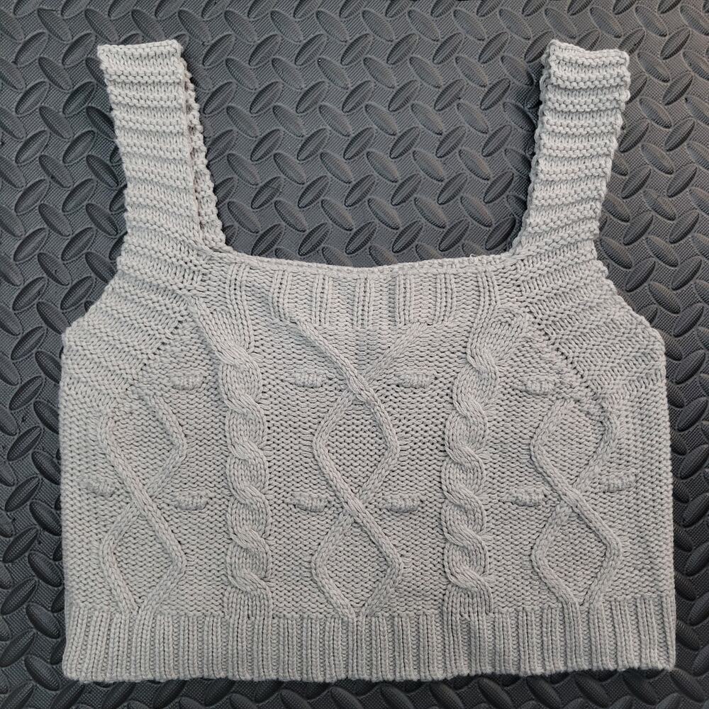Kendall + Kylie Sweater Tank Womens S Beige Cable Knit Cropped Y2K